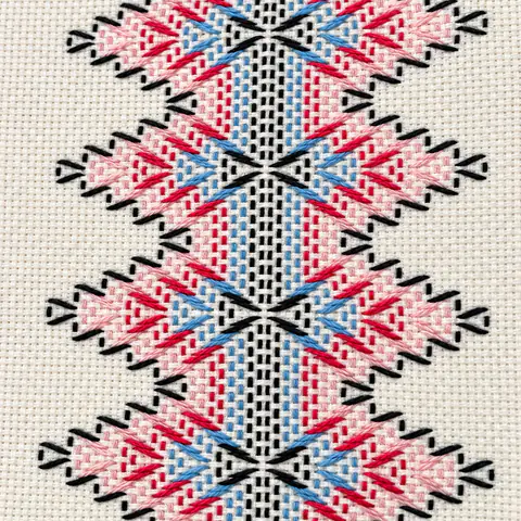 Detalhe do vagonite rosa e azul